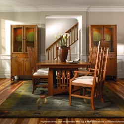 Highlands dining room and Montery Mist rug at Mafin International, a Stickley Authorized Dealer